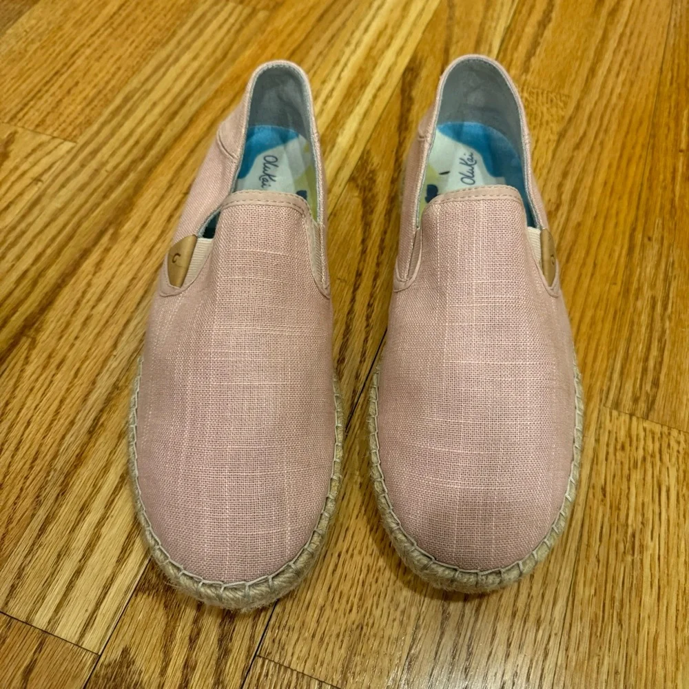 Olukai Kaula Pa’a Kapa Pink Linen Espadrille Shoe 9